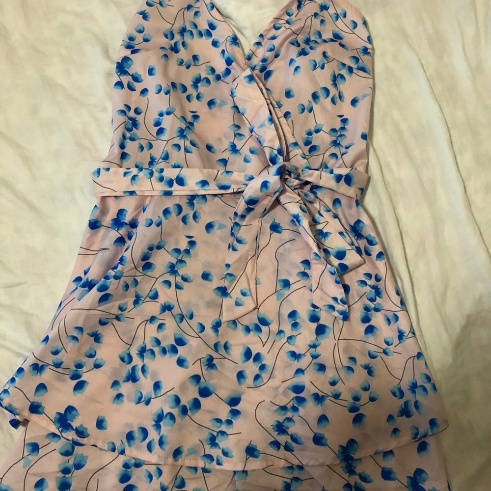 Pink floral romper dress medium